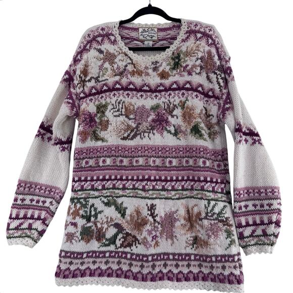 Heirloom Collectibles Floral Knit Sweater Medium Vintage Cottagecore 90s - Picture 2 of 8